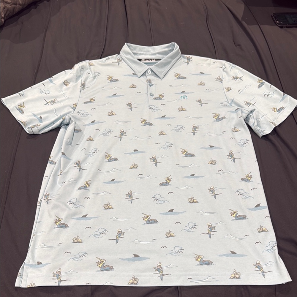 TRAVIS MATHEW Light Teal Blue Patterned Men's Shirt